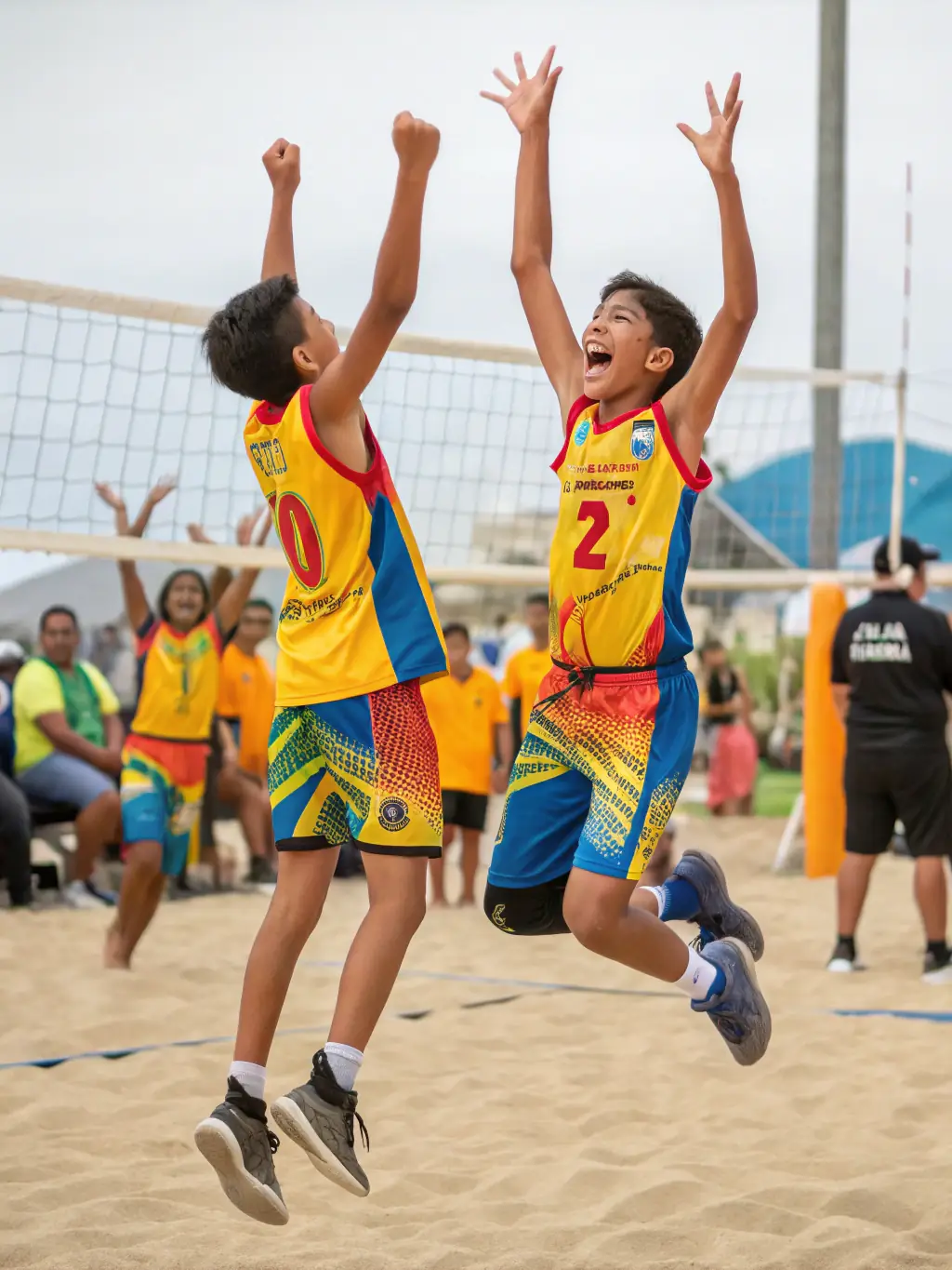 A dynamic scene of people playing volleyball in an indoor court, highlighting teamwork and fun.