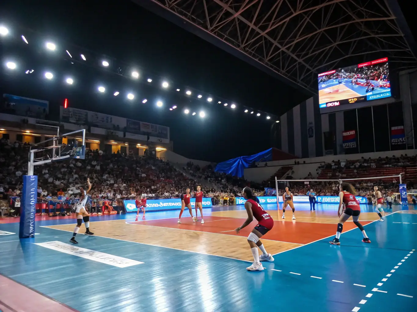 An image of adults participating in a volleyball game, highlighting the fun and fitness aspects of recreational sports at CLUB OMNISPORT BELLEGARDE.